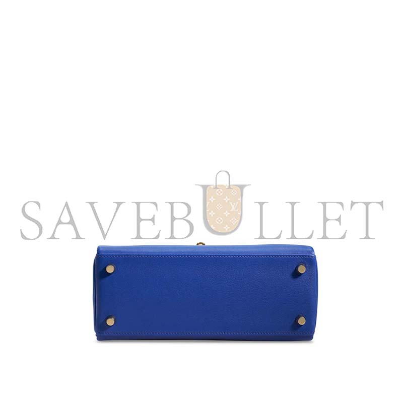 HERMÈS A BLEU ÉLECTRIQUE SWIFT LEATHER RETOURNÉ KELLY 28 WITH GOLD HARDWARE (28*22*10cm)